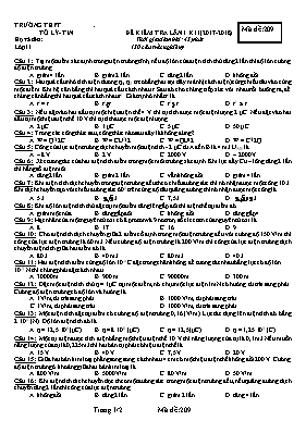 Đề kiểm tra 45 phút Chương I môn Vật lý Lớp 11 - Năm học 2017-2018